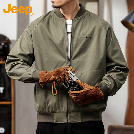 Jeep (JEEP) Jacket Men's Autumn and Winter Loose Workwear Executive Jacket Baseball Uniform Flight Casual Men's Military Green XL