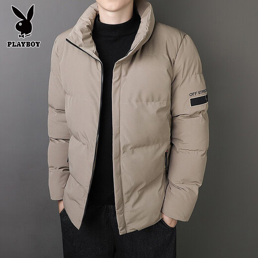 Playboy cotton coat men's winter Korean style trendy and handsome versatile down cotton coat thickened warm stand collar Jinjiang cotton-padded jacket 005 Khaki XL 120-135Jin Jin is equal to 0.5 kg