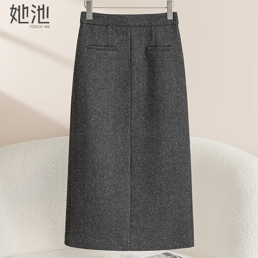 Shechihan Sheep Wool Suit Skirt Women's 2025 Autumn New High Waist Straight Back Slit Mid-length Skirt