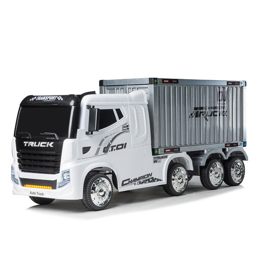 Jingxuan toy car 3-6 years old can drive and sit on children's electric car, large truck, container with remote control, four-wheel drive + wheel + leather seat + container red dual drive