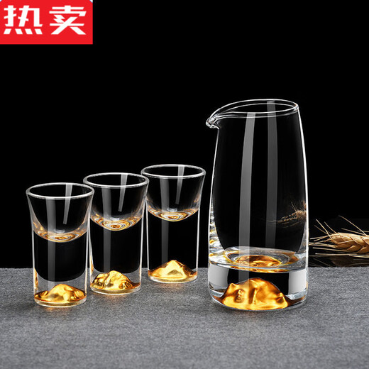 MZXM Japan imported quality Jinshan Cup small wine glass glass white wine cup set Jinshan Divider Liquor Divider Engraved 6 cups 6 pots - 100 gold scale + shelf