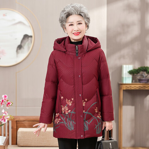 Yaya (YAYA) grandma's winter down jacket 60 and 70 year old lady's wedding banquet clothes for middle-aged and elderly mothers festive thickened coat for women