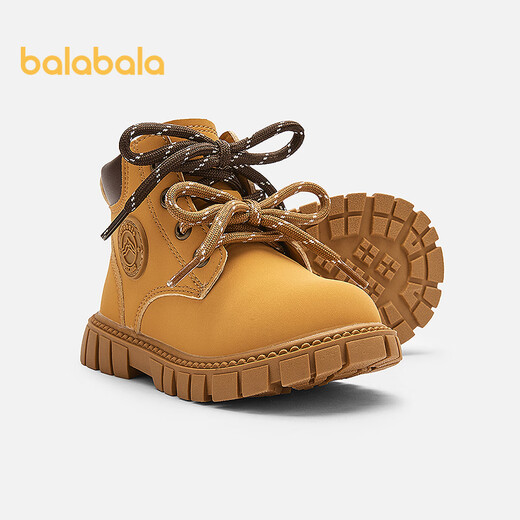 Balabala children's shoes, children's boots, Martin boots, girls and boys, autumn and winter velvet short boots, trendy rhubarb boots