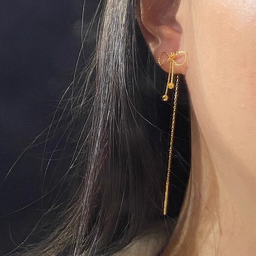 NSYCA Old Phoenix 999 gold-plated fugitive princess golden ear wire atmospheric earrings bow tassel earrings for women W-fugitive princess golden ear wire Lao Fengxiang same style