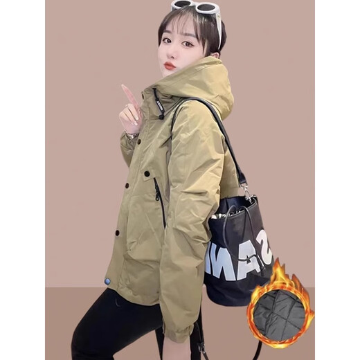 Semir Semir short coat for women in autumn and winter new popular quilted thickened fashionable jacket sports style jacket top Semir Khaki Green (Padding Style) Thickened