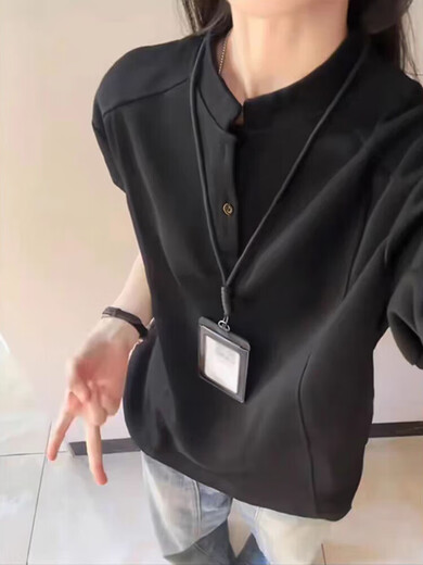 Yingtang Henry Collar Sweatshirt Men's Spring and Autumn Style American Deconstructed Heavyweight Bottoming Shirt Loose Jacket Top Men CLF-H502 Light Gray M