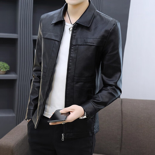 七匹狼狼影皮衣外套男士2025年秋冬新款潮流痞帅机车服休闲皮夹 8902黑色 加绒 3XL 推荐【161-175斤】