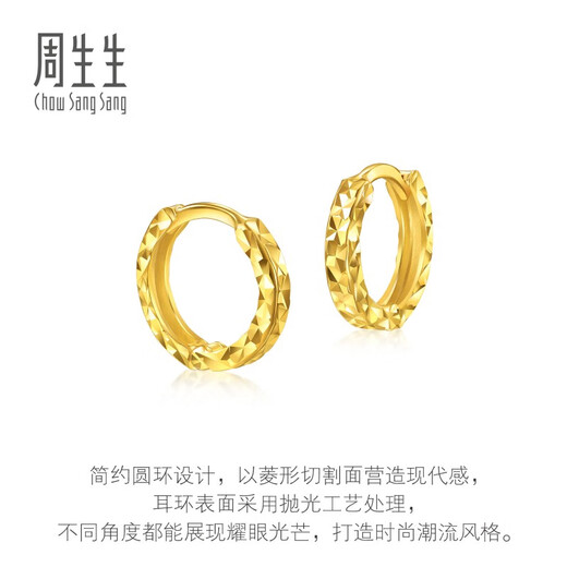 Chow Sang Sang Modern Small Circle Gold Stud Earrings Yong Series Pure Gold Crushed Ice Earrings Pair 95310E Pricing