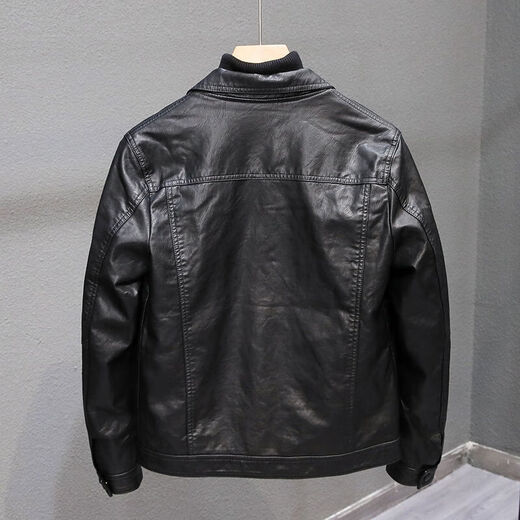 Velvet thickened leather jacket men's autumn and winter new Korean style slim youth lapel casual motorcycle leather jacket men's trendy black without velvet 4XL 4XL recommended size 160-175Jin Jin equals 0.5 kg