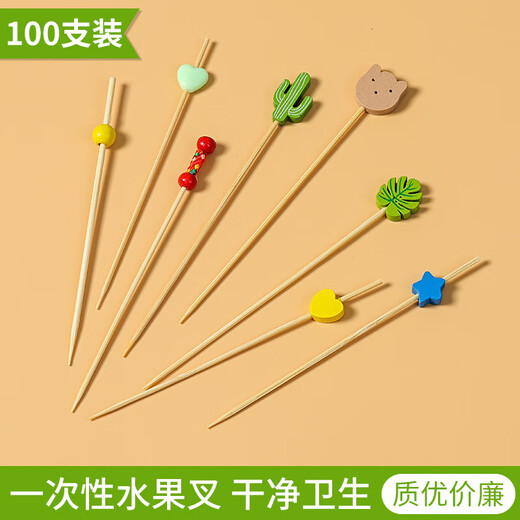 Carole disposable fruit skewers, bamboo skewers, flower skewers, fruit forks, creative art toothpicks, cocktail skewers, burger skewers, fruit inserts, commercial pink snowman (new product 100 pieces)