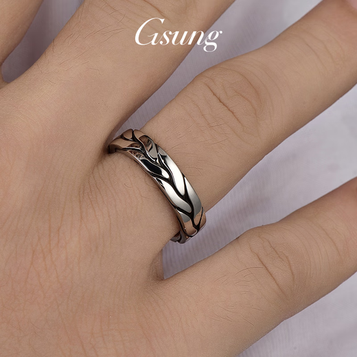 GsunG platinum flowing mountain and water pattern ring for men PT950 pure platinum personalized black gold ring for men and women retro hand accessories. Priced by gram. Contact before bidding.