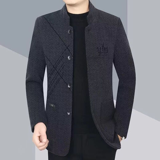 Shanshan (FIRS) 2025 New Autumn and Winter Jacket Men's Middle-aged Men's Business Casual Stand Collar Casual Jacket Men Spring and Autumn Single Layer Thin Velvet Black A-3215 3XL Recommended 145-160 Jin Jin equals 0.5 kg