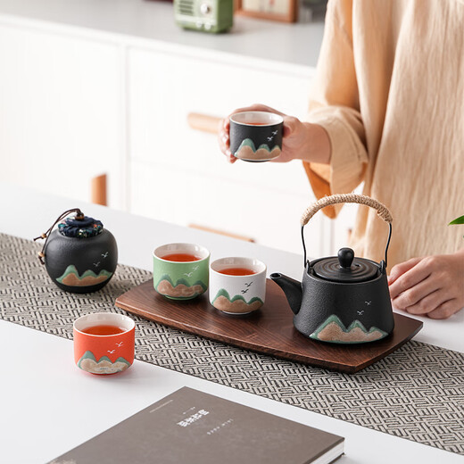Zhenchu Ju tea set complete set Teacher's Day gift teacup tea can Chinese style cultural and creative souvenir business birthday men Yuanshan black pottery complete tea set Lift kettle + host cup + tea can