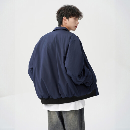 MMOPTOP American flight jacket autumn and winter men's fashion versatile loose casual jacket MJK10 navy blue L