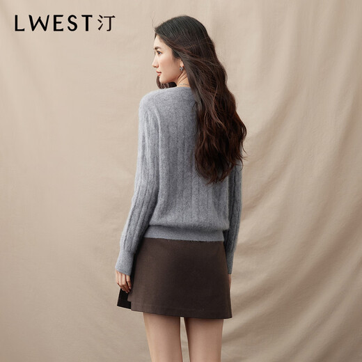 L.WEST crew neck pullover women's 2025 winter new simple commuting 100% wool cable knit sweater gray S 85-100Jin Jin equals 0.5 kg
