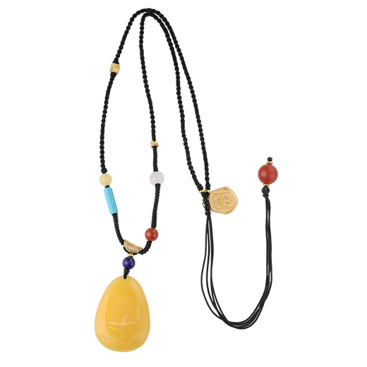 Potala Palace beeswax agate pendant turquoise 925 silver inlaid agate braided rope necklace men and women birthday gift for girlfriend beeswax agate pendant