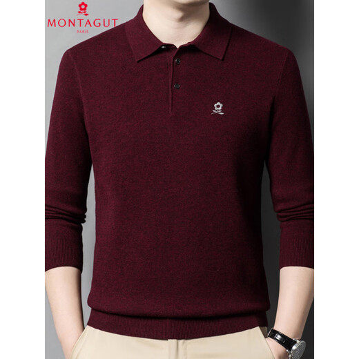 Montagut autumn and winter 100 pure cashmere sweater long-sleeved T-shirt men's middle-aged business casual lapel solid color sweater color gray L 170 recommended 120-140 Jin Jin equals 0.5 kg to wear