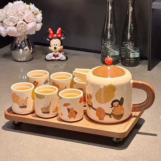 Xibaisheng ceramic tea set complete set for home hospitality teapot teacup wedding souvenir housewarming gift cup set gift box tea set 8-piece set 1856