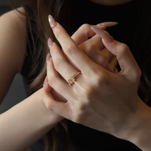 Zhou Dalong Double T Moissanite Gold Ring 999 Pure Gold Ring Women's Ring T Ring Small Weight Jewelry Birthday Gift 19# Net Gold Weight Approximately 1.5 Grams Refund More