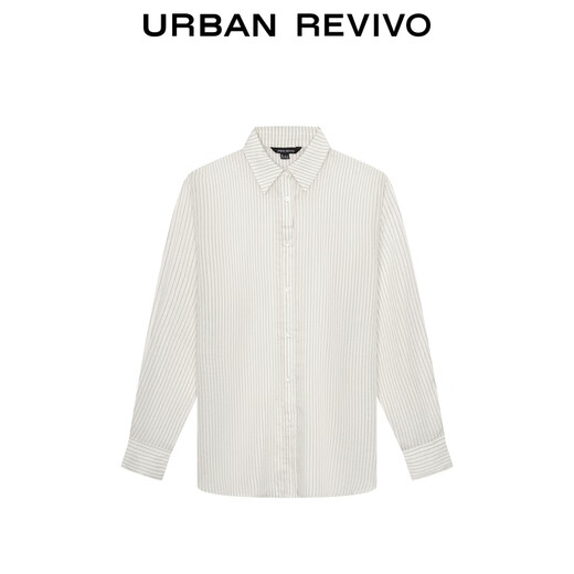 UR2026 Spring new women's temperament commuting lapel pinstripe cardigan shirt UWM250136 off-white stripes (loose) M
