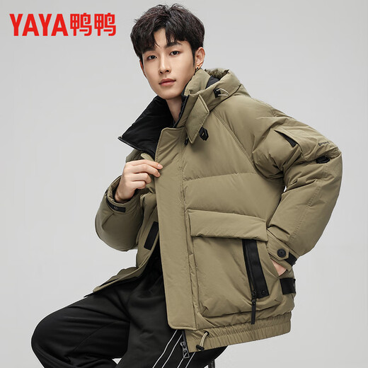 鸭鸭羽绒服2025冬季男士加厚宽松短款时尚休闲保暖连帽外套面包服男款