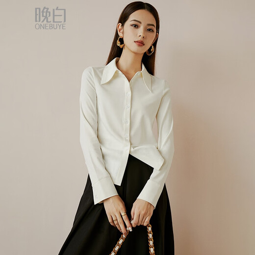 Late white new product 2025 autumn cotton fashion shirt casual lapel solid color skin-friendly commuting shirt for women off-white S