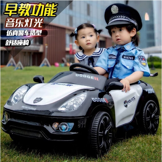 Babypure shine children's electric car baby police car stroller four-wheel four-wheel drive car for men and women with remote control toy car that can sit on people luxury equipped with dual drive black + remote control swing + Bluetooth 12v