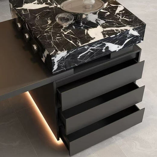 Italian minimalist high-end island dining table integrated retractable high-end slate large-sized medium-sized kitchen countertop island dining table + flat version (track socket) 2 meters one table and four chairs (Eames chair)