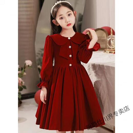 Ge Sufan girls' dress high-end autumn and winter red princess dress tutu skirt piano performance suit New Year's dress plus velvet 006 regular burgundy spring and autumn style 110