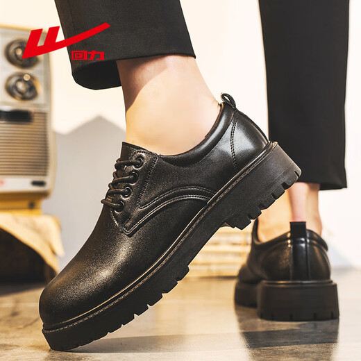 Pull-back leather shoes for men in autumn, all-match heightening, business black casual men's shoes, commuter shoes, oil wax black 42