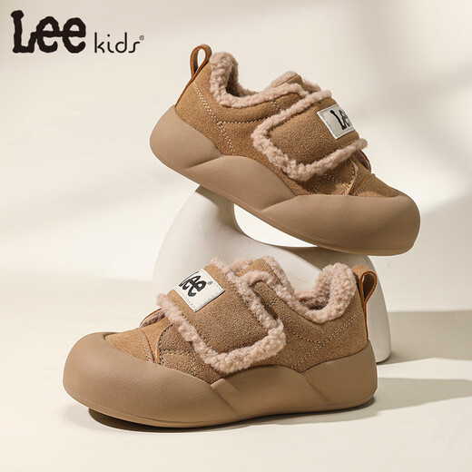 LEE KIDS Children's Shoes Winter New Children's Warm Snow Boots Plus Velvet Cotton Shoes Girls Casual Shoes Flat Shoes Boys Big Children Khaki 34 Recommended Foot Length 206mm