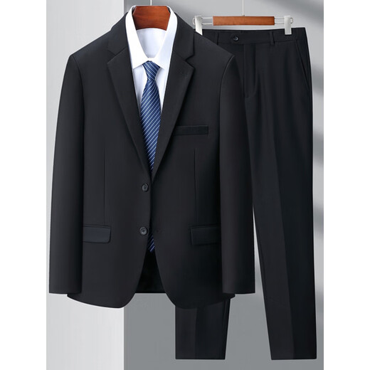 Lilan Men's Wool Suit Suit Men's Professional Formal Wear Work Suit Feeling Banquet Wedding Dress Plus Size Men Black No Slit 3XL 190/104