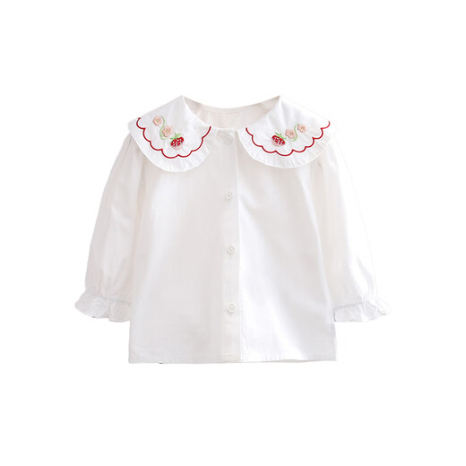 La Chapelle children's clothing girls' shirt spring and autumn style children's long-sleeved strawberry doll collar top baby white shirt white shirt 90 recommended height 80-90cm