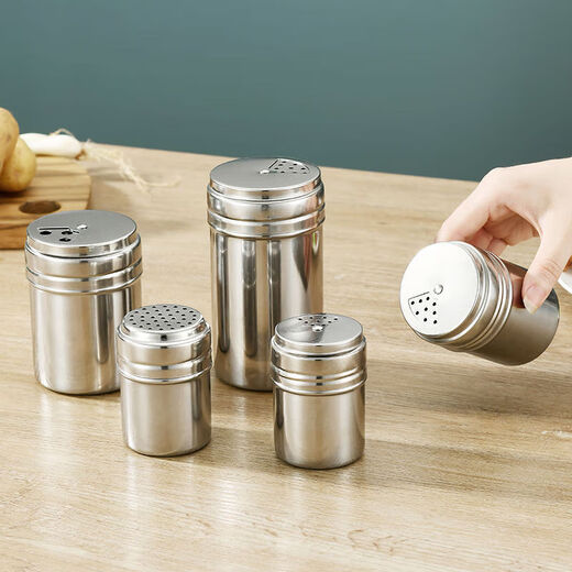 Stainless steel barbecue seasoning jar, sprinkler bottle, pepper seasoning box jar, cumin jar, commercial seasoning storage, two pack, medium size + three-hole screw cap