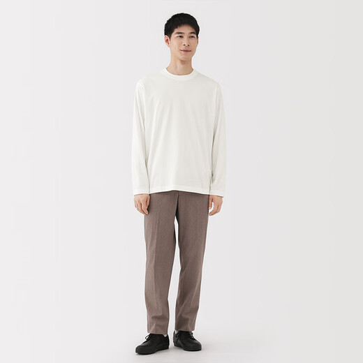 无印良品（MUJI）男式 起毛圆领长袖T恤男士打底衫男款男装25年秋季 AB1MTA5A 白色 L (175/100A)