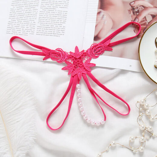 Underwear open three-dimensional pearl massage women's water-soluble flower low-waist sexy thong black one size