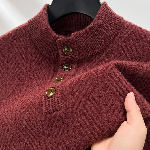 100% pure wool sweater men's stand-up collar sweater new Puyuan sweater thick knitted base layer warm top thick black L 175/110