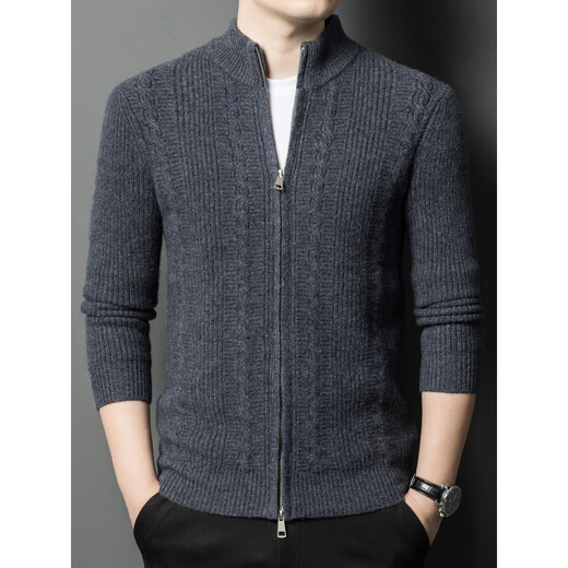 DVW international brand wool cardigan men's autumn and winter new style 700g thick pure wool jacquard zipper jacket high-end gray 3XL (185) suitable for 180-195Jin Jin equals 0.5 kg