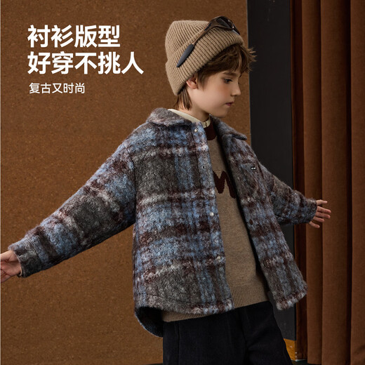 ASK JUNIOR children's coat boys winter medium and large children's warm woolen coat shirt collar plaid jacket