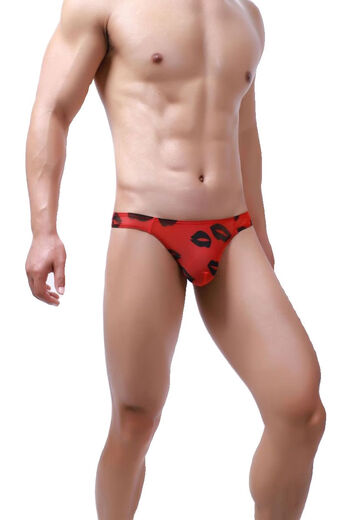 Douyin's same style men's small 0 mesh lip T-pants thong low-waist sexy translucent youth thin underwear black M