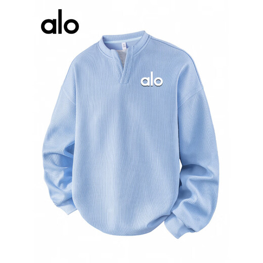 ALO YOGA brand light luxury henley collar long-sleeved men's autumn sweatshirt V-neck bottoming shirt white floral gray-same style for men and women S