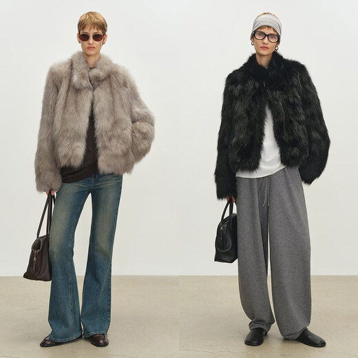 MSBEAST Miss Beast's highly wearable stand-up collar and front-shoulder fashionable two-color white fox fur coat丨Seoul Moonlight Moonlight Light Gold-two-color blooming. S