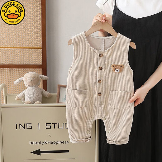 G.DUCKKIDS baby overalls spring and autumn infant jumpsuits 0 to 3 years old children's casual pants cute baby corduroy pants trendy khaki 73cm