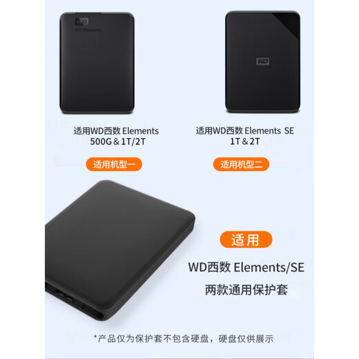 Huafang is more suitable for new elements WDElementsSE mobile hard drive sleeve 1/2T silicone protective sleeve 4T new elements all-inclusive 1T/2T black