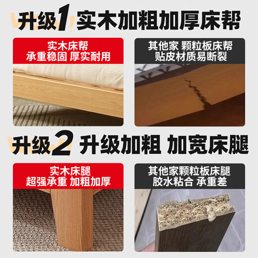 Tongxinya solid wood bed double bed master bedroom king bed pure solid wood 1.5 meters 1.8 meters single bed rental house bed wedding bed single bed (recommended by the store manager) 1.5*2 meters