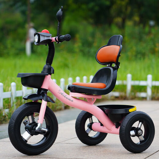Children's tricycle bicycle with push handle baby stroller child bicycle bicycle 1-3-6 years old stroller Sakura pink model + soft seat back + music