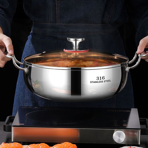 Fat Donglai purchasing agent recommended by Yangma Extra thick 316 stainless steel hot pot induction cooker gas stove special steaming and stewing thickened 316 stainless steel hot pot 32cm