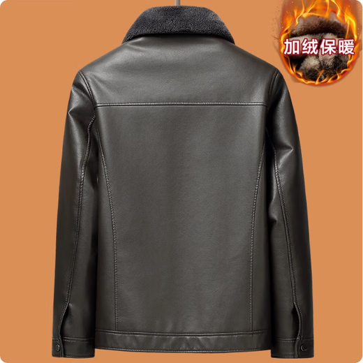 花花公子（PLAYBOY）爸爸冬装外套中年加绒加厚皮衣服男中老年人皮毛一体皮夹克 黑色 M 170/84A适合80-100斤