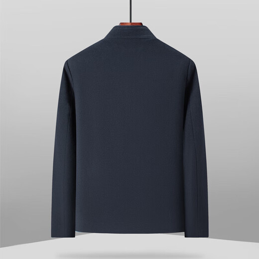100 Pure Wool Coat Jacket Men's Autumn and Winter Stand Collar Business Casual Middle-aged Woolen Jacket Navy Blue XL (140-160)
