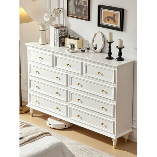 Quanyou (QUANU) 2025 New Solid Wood American Retro Chest of Drawers Bedroom Bedside Cabinet Drawer Storage Cabinet French Living Room Side Cabinet Back Warm White Solid Wood Dressing Table (Mirror and Stool Not Included) Completely delivered to home Completely assembled (table legs need to be assembled manually)